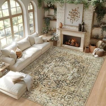 Imagem de ESSMOKO Tapetes tapete turco persa para casa, sala de estar, quarto, mesinha de cabeceira, lavável à máquina, vários tamanhos, luxuoso, cor preta e dourada, 40 x 60 cm