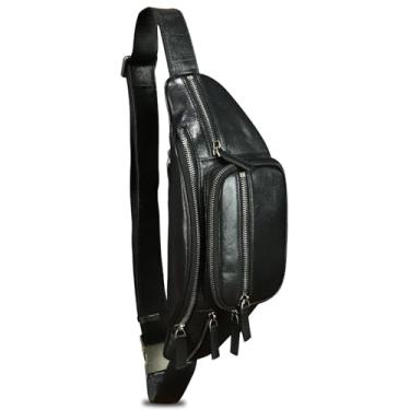 Imagem de Pochetes de couro genuíno para mulheres e homens, bolsa de cintura vintage, bolsa tiracolo tiracolo, Preto, Retrô