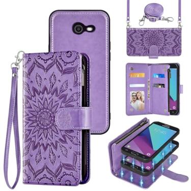 Imagem de Capa de celular para Samsung Galaxy J3 Luna Pro J 3 Prime 2017 Emerge 3J Eclipse Mission Carteira magnética destacável com protetor de tela, alça transversal e suporte para cartão roxo