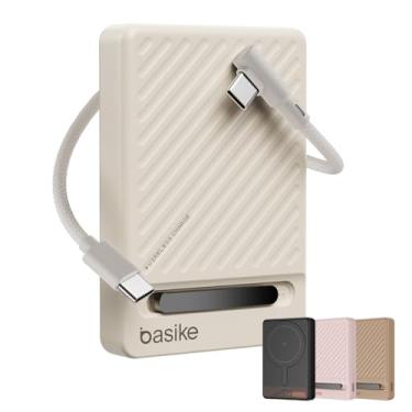 Imagem de Basike, Power Bank Indução10000 mAh, Carregador Portatil Indução, Carregamento Rápido Máximo de 22,5W, Cabo USB-C Removível e Suporte Ajustável, para iPhone Série 16/15/14/13/12, AirPods (Branco)