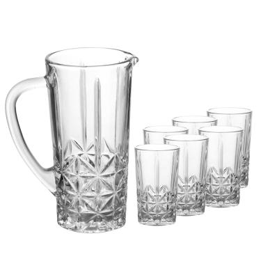 Imagem de Conjunto 6 Copos Altos e Jarra 1L Wolff Stella 270ml Vidro Transparente Elegante