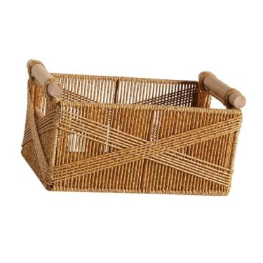 Imagem de IEUDNS Cesto de armazenamento de vime PE, multiuso, base resistente à prova de vazamentos para sala de estar, 30x19x16 cm, com suporte de ferro, organizador