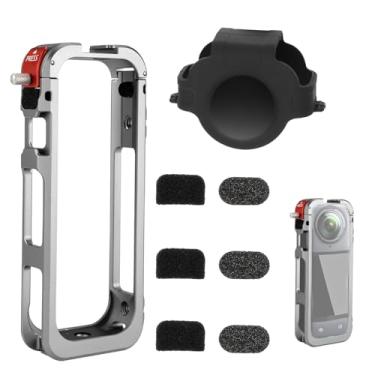 Imagem de Estrutura Proteção Metal para Insta360 X5, Caixa de Liga Alumínio Durável com Botão Liberação Rápida Montagem de Sapata Fria e 1/4" Roscas