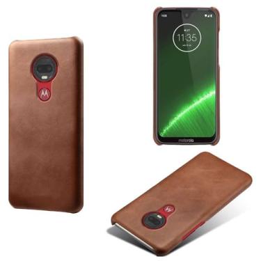 Imagem de Capa para MOTO G7 Plus,Proteção contra quedas,Casca de volta de cor sólida simples,Design de couro de imitação de plástico-Brown