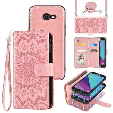 Imagem de Capa de celular para Samsung Galaxy J3 Luna Pro J 3 Prime 2017 Emerge 3J Eclipse Mission Carteira magnética destacável com protetor de tela, alça transversal e porta-cartões, ouro rosa