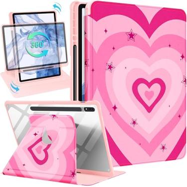 Imagem de Wazzasoft Capa para Samsung Galaxy Tab S7 Fe/S7 Plus/S8 Plus, capa fólio de 12,4 polegadas, suporte para lápis, mulheres, meninas, coração feminino, design exclusivo, para tablet giratório S8 Plus