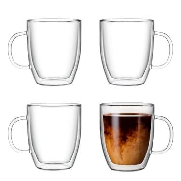 Imagem de Lucco Canecas de café de vidro de parede dupla de 355 ml, copos de borossilicato transparente isolados para bebidas quentes ou frias, com alça, ideal para latte, chá, expresso, cappuccino, conjunto de