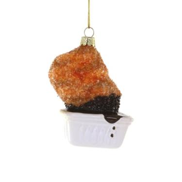 Imagem de The Bridge Collection Ornamento de pepita de frango de vidro - pepita de 8,9 cm em copo de molho de churrasco enfeite de Natal - decoração de férias com tema de fast food para pendurar