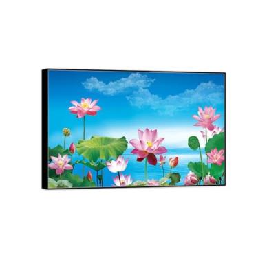 Imagem de BMZFYBS Impressão em tela de paisagem - flores de lótus - arte de parede natural imagem chinoiserie - pôster de decoração de moldura preta 20 x 30 cm 8 x 12 pol