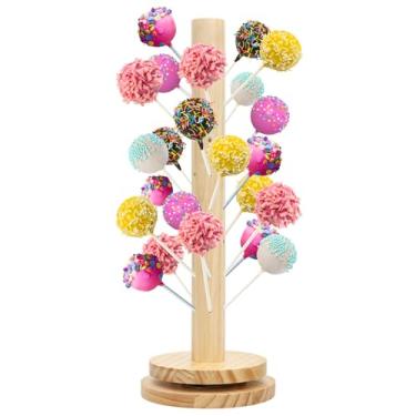 Imagem de Suporte para bolo pop de 48 furos, suporte de pirulito de madeira com base rotativa alargada de 360°, suportes de sobremesa para celebração de festa de aniversário de casamento