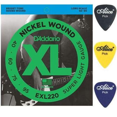 Imagem de Kit Jogo De Cordas Para Baixo D`Addario Exl220 + Palhetas
