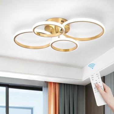 Imagem de Sovinzert Luz de teto LED moderna regulável, 4 anéis 3000K-6000K LED dourado perto da luz de teto, luminária de teto embutida para quarto, cozinha, lavanderia, escritório