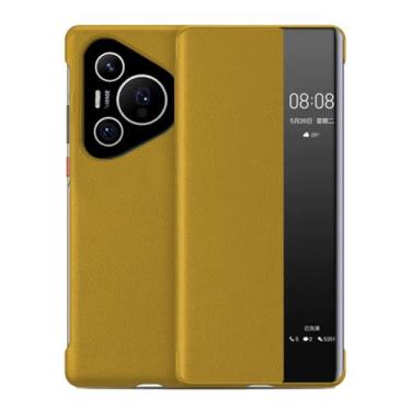 Imagem de FWYANZH Capa flip para Huawei Pura 80 Ultra/80 Pro +/80 Pro/80, Smart Clear View Window Slim Capa de couro à prova de choque, dourado, 80
