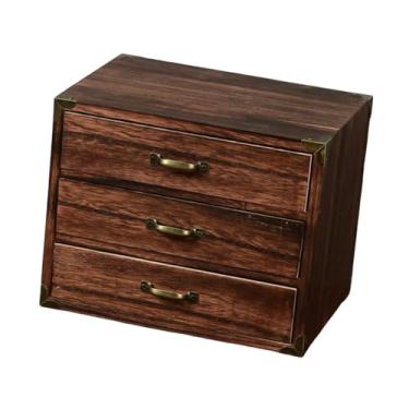 Imagem de ChuYiElegance Organizador de mesa de madeira, organizador de mesa, gavetas, armário de armazenamento, caixa para escrivaninhas, quarto, sala de estar, banheiro, 24x18x19cm