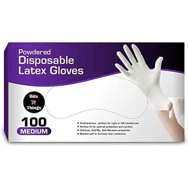 Imagem de Bits N Things Luvas descartáveis de látex, confortáveis, em pó, 100 por caixa (média)