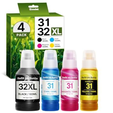 Imagem de ecodot Compatível com HP 31 32XL refil conjunto de garrafas de tinta funciona para HP Smart Tank 7301 7001 7602 6001 5101 5102 Plus 651 551 455 457 450 impressoras All-in-One Ink Tank (135ML 32XL