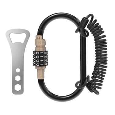 Imagem de UP Security Anel D de cadeado combinado com cabo retrátil, cadeado combo de 3 dígitos para capacete seguro, mochila, bagagem, anti-roubo, carrinho, scooter, armário de academia, cerca, viagem, uso ao