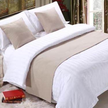 Imagem de Cachecol de corredor de cama de hotel, colchas de cor sólida, cobertas, lenços, protetor de lenços, capa protetora para quarto, hotel, decoração, Queen King, toalha de cama - Bege||50 x 210 cm para