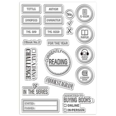Imagem de CRASPIRE Carimbos de diário de leitura, etiqueta, selos, transparentes, livraria, biblioteca, lista de leitura, silicone transparente para scrapbook, cartões, agenda, agenda, agenda, álbum de fotos