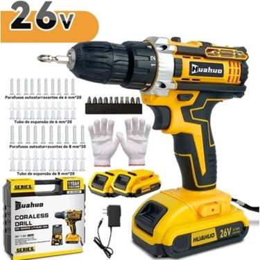 Imagem de Furadeira e Parafusadeira 2 Baterias sem Fio com Maleta 26V Yellow