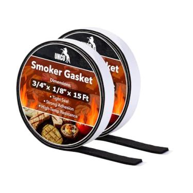 Imagem de UNCO - Junta de defumador, 3,5 m, 0,9 cm x 1/20.3 cm, pacote com 2, preto, vedação de vedação de fumaça de alta temperatura