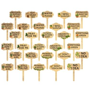 Imagem de BEUNITONE 30 peças de etiquetas de plantas tipo T marcadores engraçados de plantas de madeira para mudas vegetais flores duráveis etiquetas de jardinagem de madeira estaca etiquetas engraçadas de