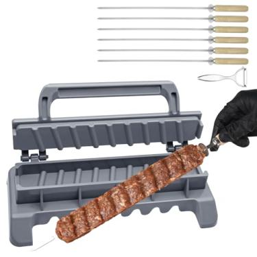 Imagem de HALNKSZDDD Prensa grande para fazer kebab com 6 espetos de aço inoxidável e 1 descascador, molde manual de plástico, ferramenta de grelhar espetos de churrasco para piquenique, acampamento, churrasco