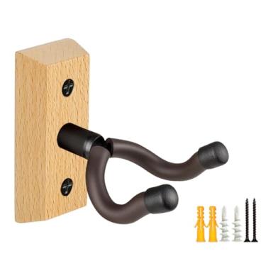 Imagem de MUSO Suporte de parede para guitarra, cabide de madeira natural, gancho de suporte de guitarra, compatível com acústico, guitarra clássica, baixo elétrico, violoncelo, violino, banjo, bandolim, feito