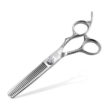 Imagem de Fenice Peak Tesoura para afinar o cabelo, 15 cm, tesoura texturizadora de barbeiro, 440C, tesoura de cabelo mais fina com alça de gravação para salão de beleza e uso doméstico