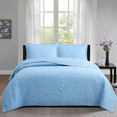 Imagem de Capa De Cama De Casal 240 X 260 Cm Colcha Acolchoada 100% Algodão Com 2 Fronhas, Manta De Cama Macia E Confortável, @2, 240x260cm