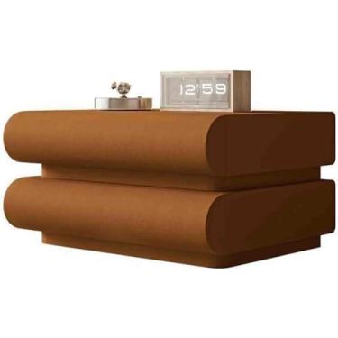 Imagem de Criado-mudo De Couro Microfibra, Criado-mudo De Madeira Maciça Com 2 Gavetas, Criado-mudo De Quarto, Alças Ocultas, Criado-mudo De Chão, 002