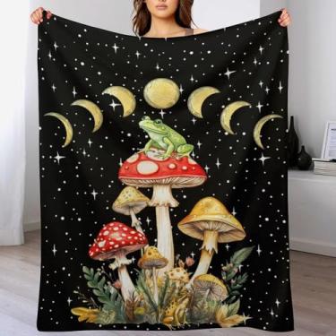 Imagem de Cobertor místico de sapo e cogumelo para adolescentes, meninos, meninas e adultos, macio, quente, aconchegante, engraçado, comida média, cobertores de flanela para sofá, cama, acampamento, viagem