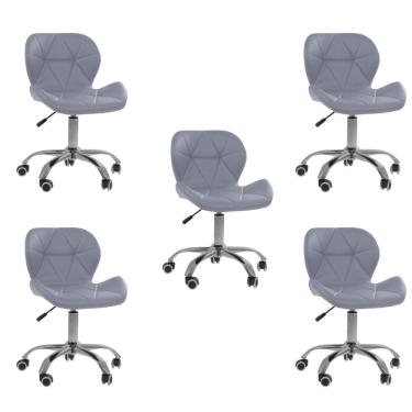 Imagem de Kit 5 Cadeiras Office Eiffel Slim Com Base Giratória E Ajustável Cinza