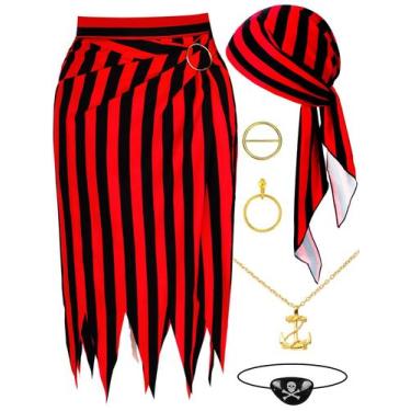 Imagem de Fantasia de pirata DTOFOOT, 6 peças, saia pirata feminina, pirata, des