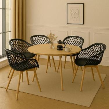 Imagem de Kit 5 Cadeiras de jantar Empório Tiffany Web Pé Wood - Lar Textil, Pre