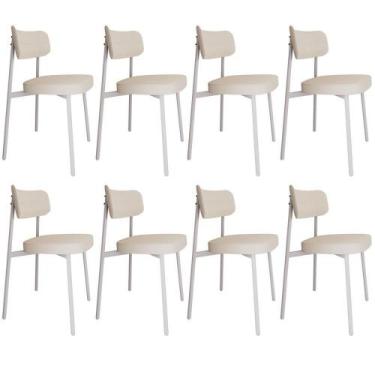 Imagem de Kit 08 Cadeiras Estofada Para Sala De Jantar Astrid Branco C01 Linho P