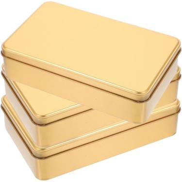 Imagem de Homoyoyo 3 peças de latas de metal com tampa caixas retangulares de armazenamento de biscoitos para petiscos, itens de organização de viagens, recipientes de metal versáteis, design elegante, dourado