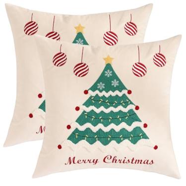 Imagem de LUOYEHK Conjunto de 2 capas de travesseiro de Natal 45,7 x 45,7 cm para decoração de árvore de Natal, capas de almofada de veludo para sofá, cama, sala de estar