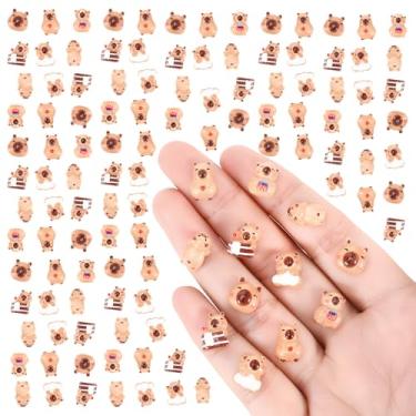 Imagem de GGSTDDUP 200 peças mini capivara de resina aleatória pequena capivara estatuetas de animais em miniatura para decoração de bolos faça você mesmo, ornamentos artesanais paisagem de musgo