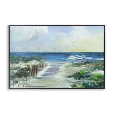 Imagem de Stupell Industries Dois guarda-sóis de praia litoral preto emoldurado arte giclée, design por Sally Swatland, 20 x 30