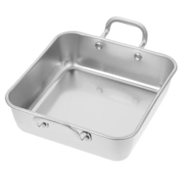 Imagem de Ciieeo Assadeira quadrada de aço inoxidável com alça dupla, prato de servir bolo de tiramisu para frango frito e batatas fritas, antiaderente, à prova de vazamento para assar em casa, 30 cm