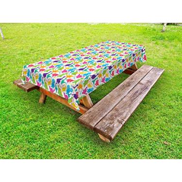 Imagem de Ambesonne Toalha de mesa jurássica, estampa de desenho animado de monstro histórico arqueológico de dinossauro, toalha de mesa de piquenique lavável decorativa, 147 x 213 cm, magenta turquesa