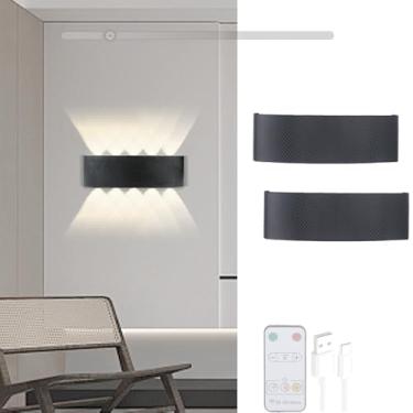 Imagem de Lâmpadas de parede com bateria LED com controle remoto Lâmpada de parede moderna regulável USB recarregável sem fio Iluminação de parede magnética para sala de estar quarto escada corredor (luz branca
