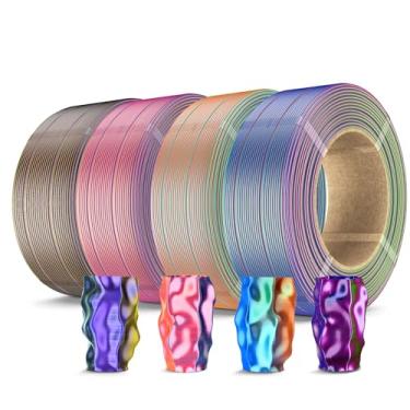 Imagem de SUNLU Pacote de refil de filamento PLA de seda tripla de 500 g, filamento de impressora 3D PLA Plus sem carretel, 4 pacotes, compatível com impressoras 3D Bambu Lab, 0,5 kg/rolo, total de 4 cores PLA