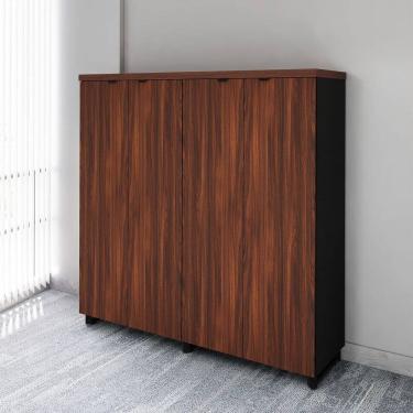 Imagem de Armário Alto Duplo 1,58m Para Escritório com 4 Portas de Abrir e Puxadores Metálicos F5 Office Louro Preto com Preto