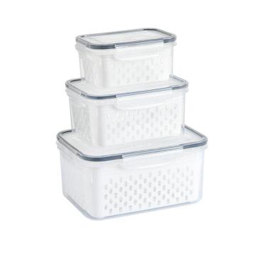 Imagem de Kit 3 Potes Organizadores Hermetico Com Cesto Drenagem Grande Multiuso Geladeira