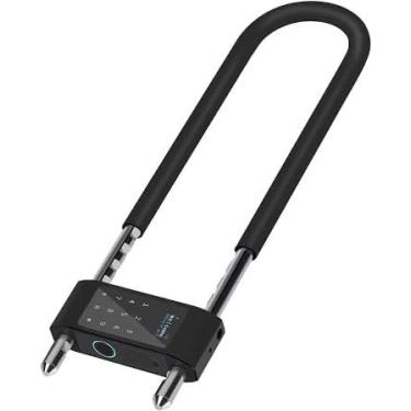 Imagem de Fechadura de porta inteligente em forma de U, fechadura de segurança eletrônica com impressão digital, controle de aplicativo, combinação de senha para portas de vidro