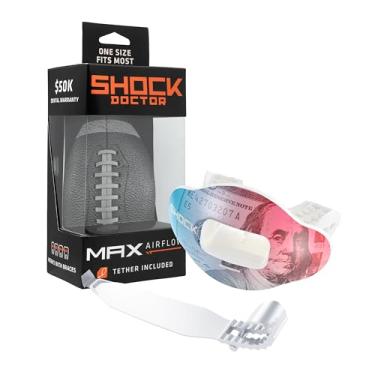Imagem de Shock Doctor Protetor labial, protetor bucal para adultos e jovens com alça, bocal de futebol de abertura larga respirável para jovens e adultos OSFA, Shock Doctor Mouth Guards, fluxo de ar máximo