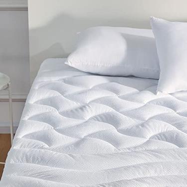 Imagem de Capa de colchão premium SLEEP ZONE, design de área superior macia e fofa, com bolso profundo de até 53 cm com saia elástica, Branco, King