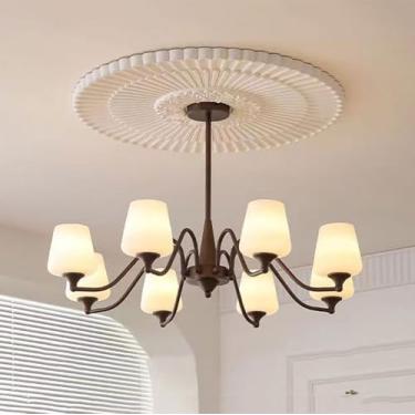 Imagem de Lustre de vidro leitoso moderno de meados do século, bronze esfregado a óleo, lustre de jantar Sputnik, luminária pendente de teto rústica de fazenda, luminária vintage para sala de estar, q